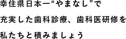 幸住県日本一“やまなし”で充実した歯科診療、歯科医研修を私たちと積みましょう